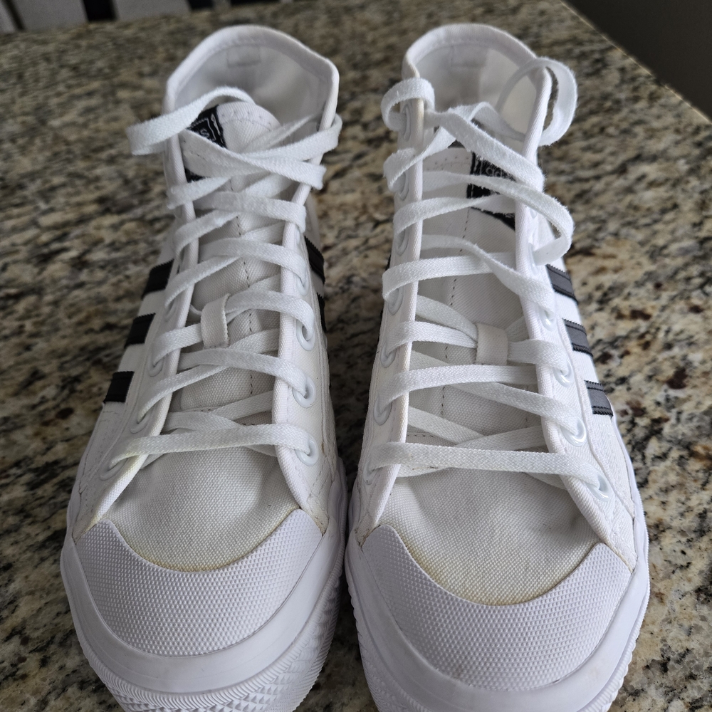 White Adidas canvas High Top Sneakers